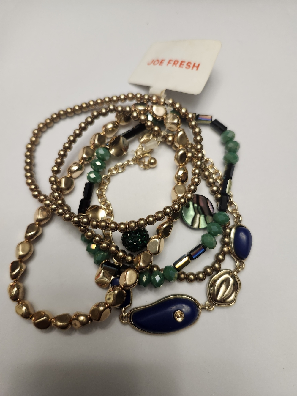Joe Fresh Gold-tone Layered Bracelet Set with Green and Navy Elements